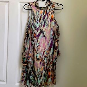 Multicolored high collar dress.